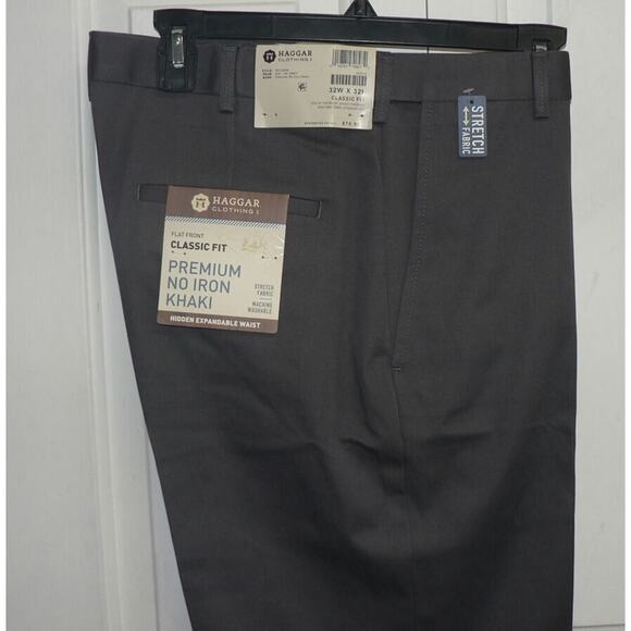 Haggar Men's Flat Front Classic Fit Premium No Iron Khaki in Dark Grey 32x32 $70 - Picture 5 of 6